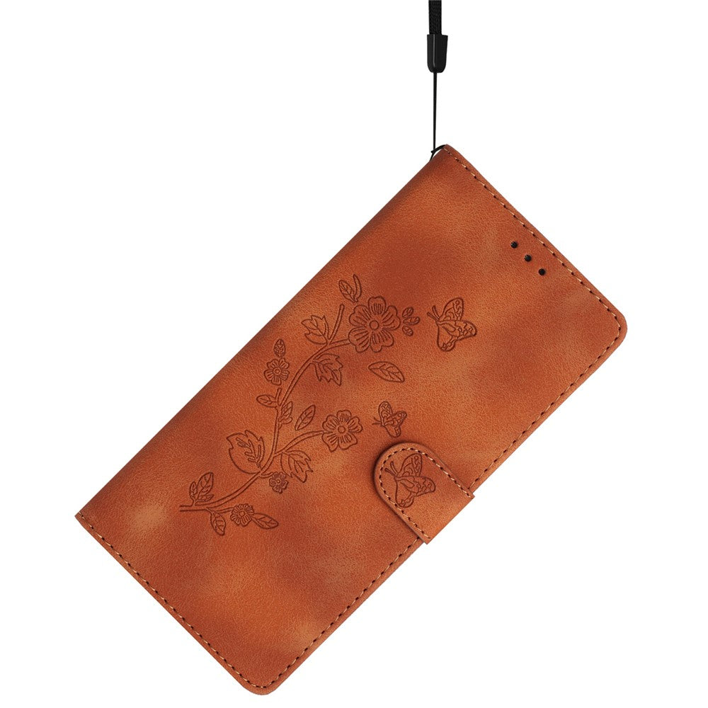 For iPhone 17e / 16e Case Leather Imprinted Flower Phone Cover Wallet with Wrist Strap