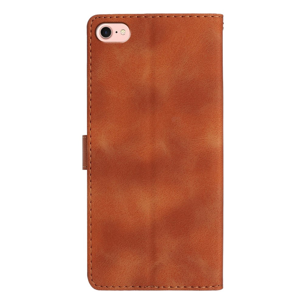 For iPhone 17e / 16e Case Leather Imprinted Flower Phone Cover Wallet with Wrist Strap