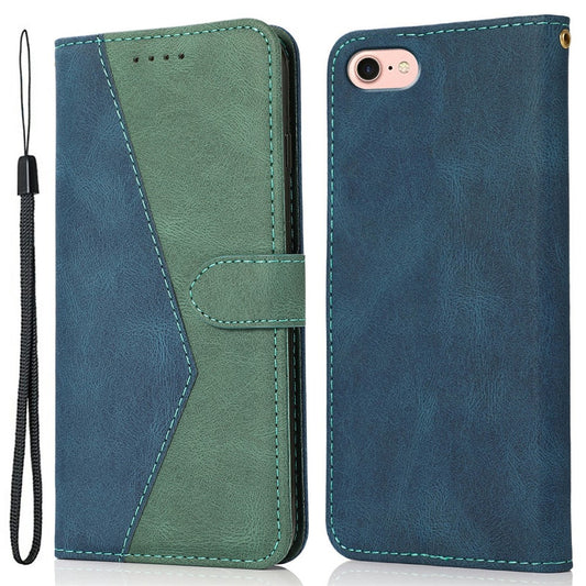 For iPhone 17e / 16e Case Color Splicing Wallet Stand Leather Phone Cover with Wrist Strap