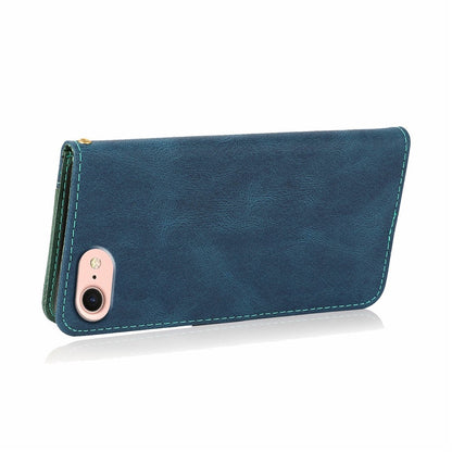 For iPhone 17e / 16e Case Color Splicing Wallet Stand Leather Phone Cover with Wrist Strap
