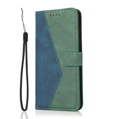 For iPhone 17e / 16e Case Color Splicing Wallet Stand Leather Phone Cover with Wrist Strap