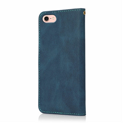 For iPhone 17e / 16e Case Color Splicing Wallet Stand Leather Phone Cover with Wrist Strap