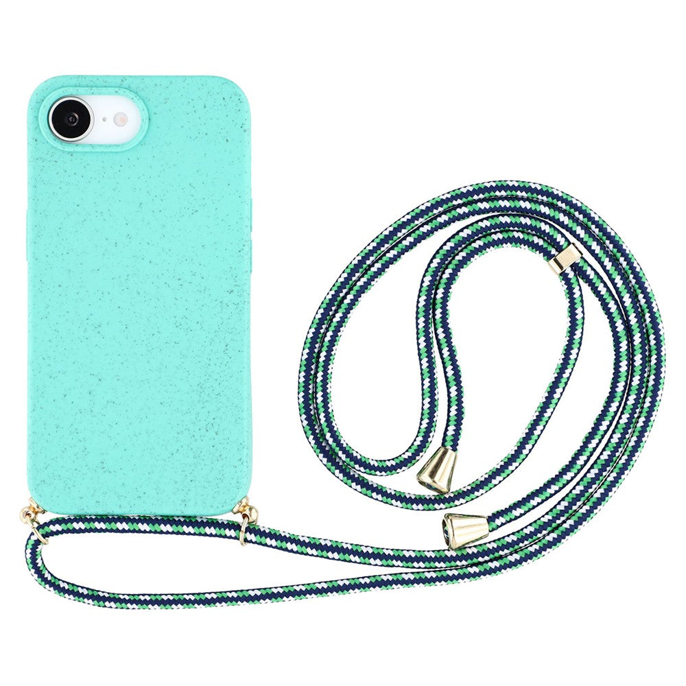 For iPhone 17e / 16e Case Biodegradable Wheat Straw + TPU Phone Cover with Long Lanyard