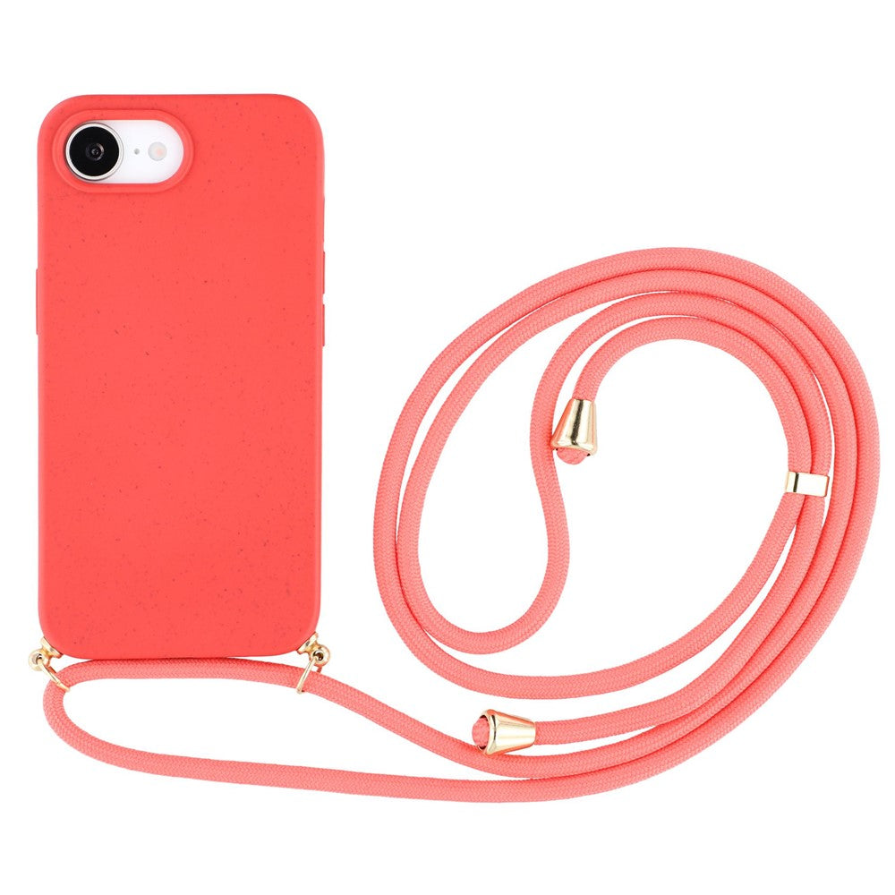 For iPhone 17e / 16e Case Biodegradable Wheat Straw + TPU Phone Cover with Long Lanyard