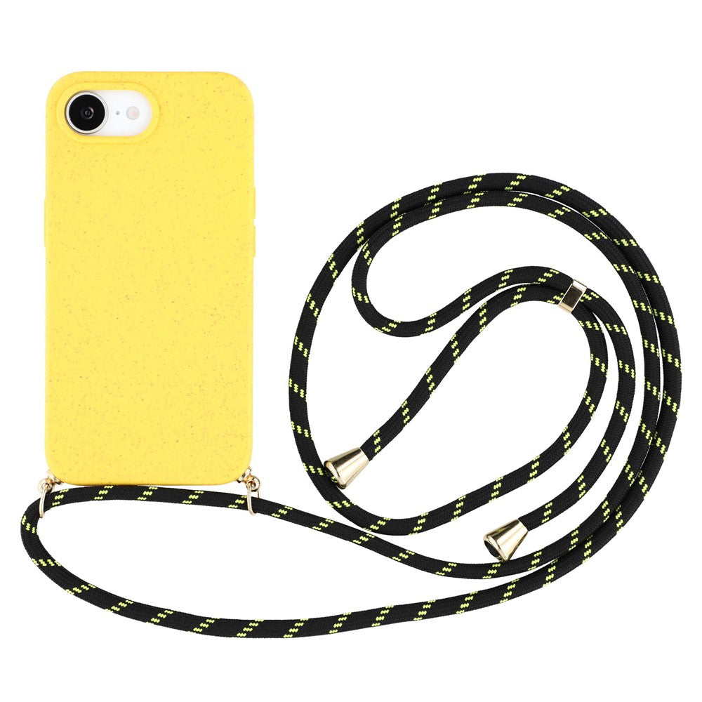 For iPhone 17e / 16e Case Biodegradable Wheat Straw + TPU Phone Cover with Long Lanyard