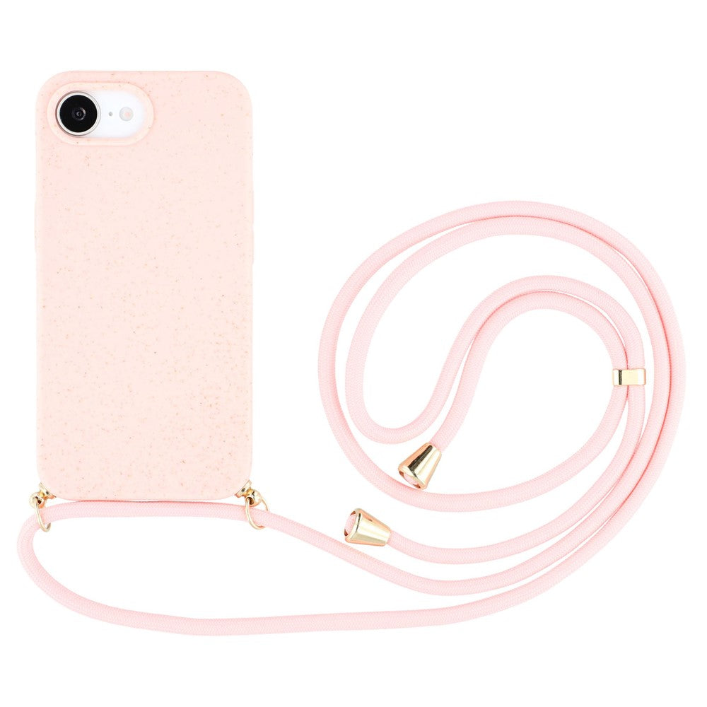 For iPhone 17e / 16e Case Biodegradable Wheat Straw + TPU Phone Cover with Long Lanyard
