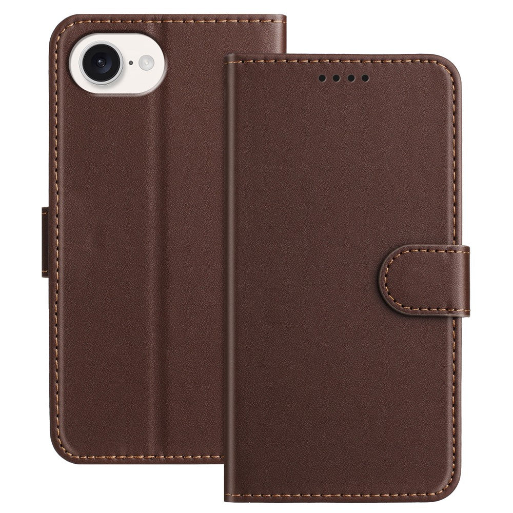 For iPhone 17e / 16e Leather Case Wallet Stand Solid Color Anti Drop Phone Cover