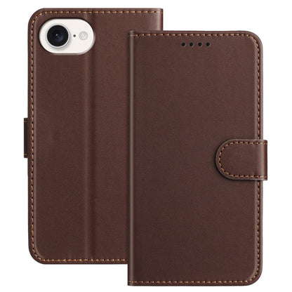 For iPhone 17e / 16e Leather Case Wallet Stand Solid Color Anti Drop Phone Cover