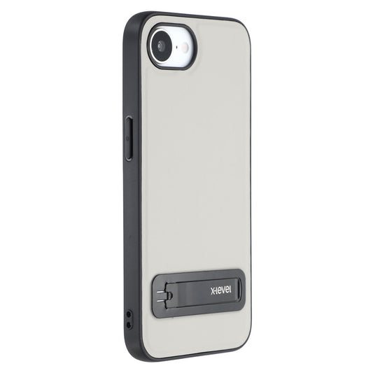 X-LEVEL For iPhone 17e / 16e Case Leather Coated PC TPU Phone Back Cover with Metal Kickstand