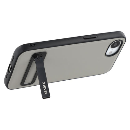 X-LEVEL For iPhone 17e / 16e Case Leather Coated PC TPU Phone Back Cover with Metal Kickstand