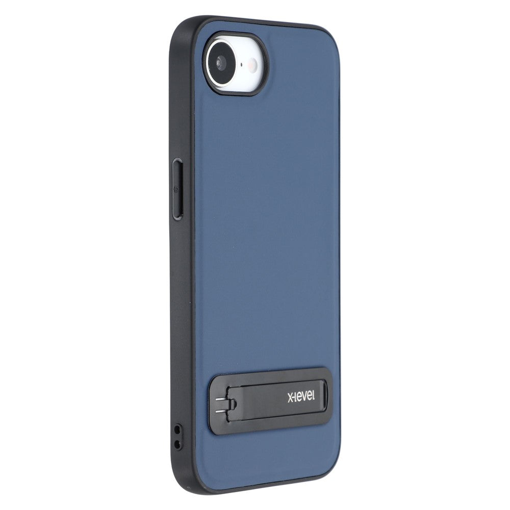 X-LEVEL For iPhone 17e / 16e Case Leather Coated PC TPU Phone Back Cover with Metal Kickstand