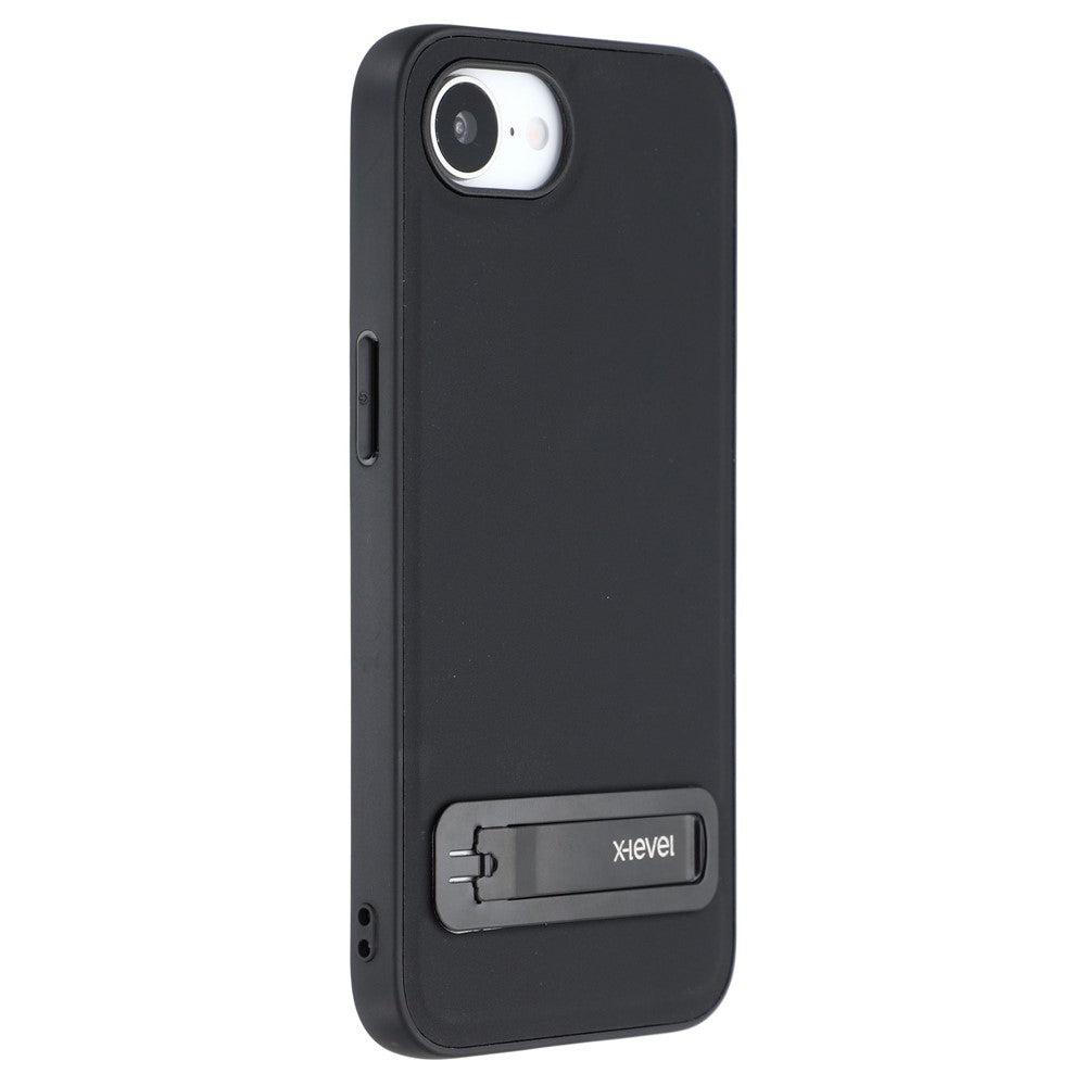 X-LEVEL For iPhone 17e / 16e Case Leather Coated PC TPU Phone Back Cover with Metal Kickstand