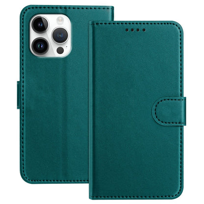 For iPhone 16 Pro Max Leather Case Wallet Stand Solid Color Anti Drop Phone Cover