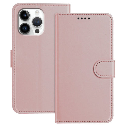 For iPhone 16 Pro Max Leather Case Wallet Stand Solid Color Anti Drop Phone Cover