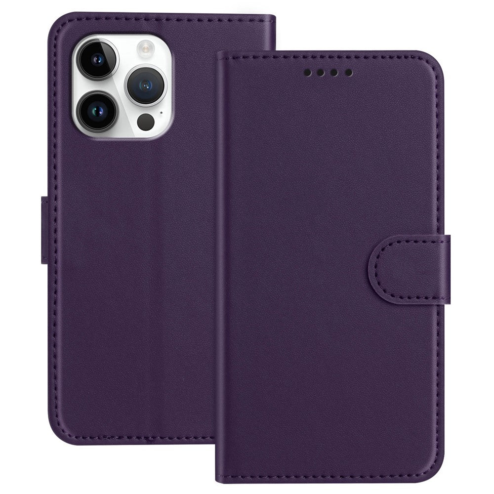 For iPhone 16 Pro Max Leather Case Wallet Stand Solid Color Anti Drop Phone Cover