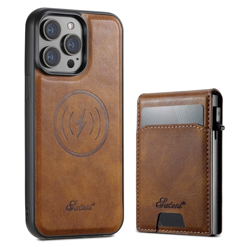 SUTENI H19 For iPhone 14 Pro Magnetic Case Waxy Texture Card Slots Leather Back Phone Cover