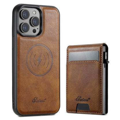 SUTENI H19 For iPhone 14 Pro Magnetic Case Waxy Texture Card Slots Leather Back Phone Cover
