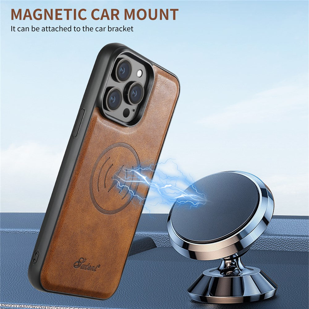SUTENI H19 For iPhone 14 Pro Magnetic Case Waxy Texture Card Slots Leather Back Phone Cover