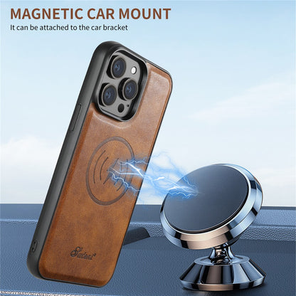 SUTENI H19 For iPhone 14 Pro Magnetic Case Waxy Texture Card Slots Leather Back Phone Cover