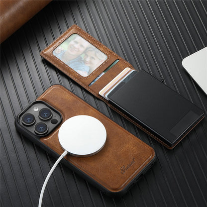 SUTENI H19 For iPhone 14 Pro Magnetic Case Waxy Texture Card Slots Leather Back Phone Cover
