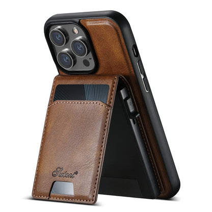 SUTENI H19 For iPhone 14 Pro Magnetic Case Waxy Texture Card Slots Leather Back Phone Cover