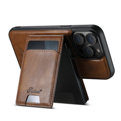 SUTENI H19 For iPhone 14 Pro Magnetic Case Waxy Texture Card Slots Leather Back Phone Cover