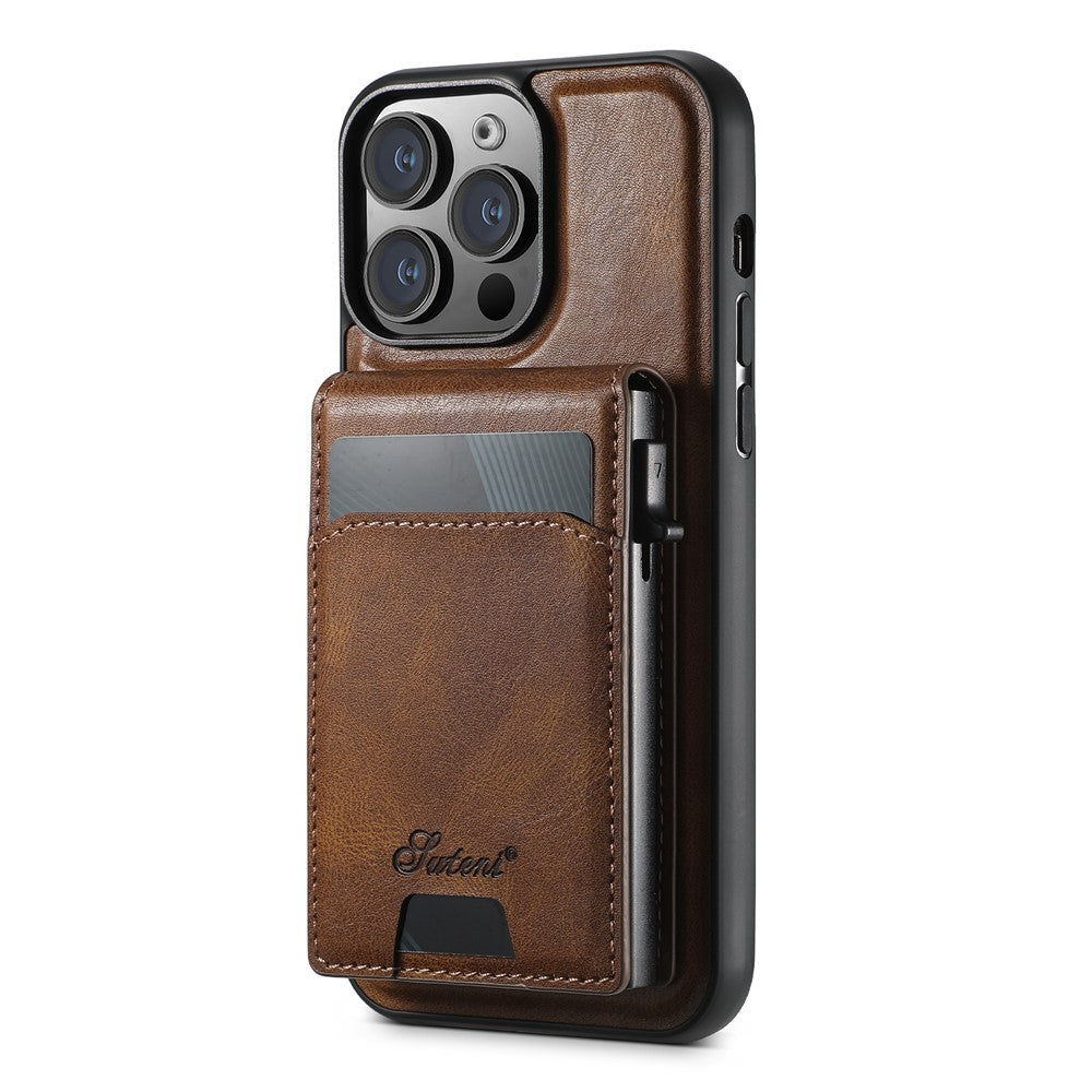 SUTENI H19 For iPhone 14 Pro Magnetic Case Waxy Texture Card Slots Leather Back Phone Cover