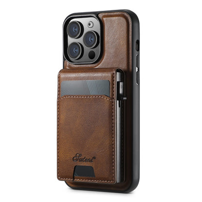 SUTENI H19 For iPhone 14 Pro Magnetic Case Waxy Texture Card Slots Leather Back Phone Cover