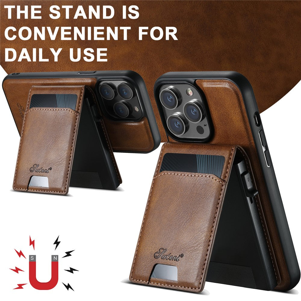 SUTENI H19 For iPhone 14 Pro Magnetic Case Waxy Texture Card Slots Leather Back Phone Cover