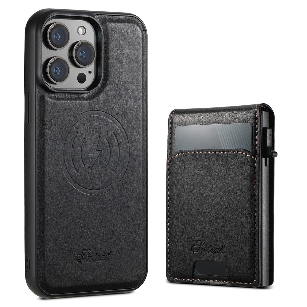 SUTENI H19 For iPhone 14 Pro Magnetic Case Waxy Texture Card Slots Leather Back Phone Cover
