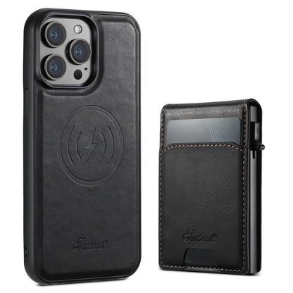 SUTENI H19 For iPhone 14 Pro Magnetic Case Waxy Texture Card Slots Leather Back Phone Cover