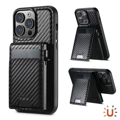 SUTENI H19 For iPhone 14 Pro Magnetic Case Carbon Fiber Texture Leather Back Cover with Card Bag