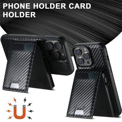 SUTENI H19 For iPhone 14 Pro Magnetic Case Carbon Fiber Texture Leather Back Cover with Card Bag
