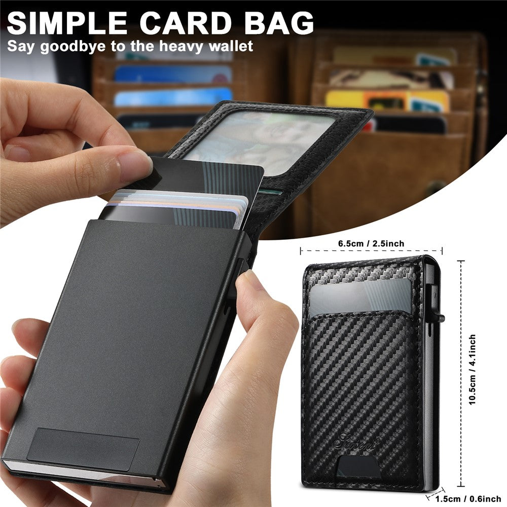 SUTENI H19 For iPhone 14 Pro Magnetic Case Carbon Fiber Texture Leather Back Cover with Card Bag