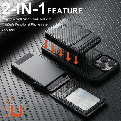 SUTENI H19 For iPhone 14 Pro Magnetic Case Carbon Fiber Texture Leather Back Cover with Card Bag