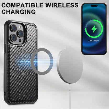 SUTENI H19 For iPhone 14 Pro Magnetic Case Carbon Fiber Texture Leather Back Cover with Card Bag