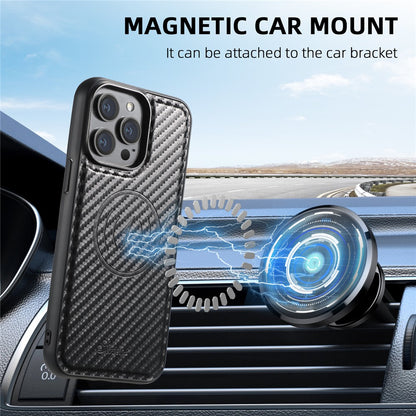 SUTENI H19 For iPhone 14 Pro Magnetic Case Carbon Fiber Texture Leather Back Cover with Card Bag