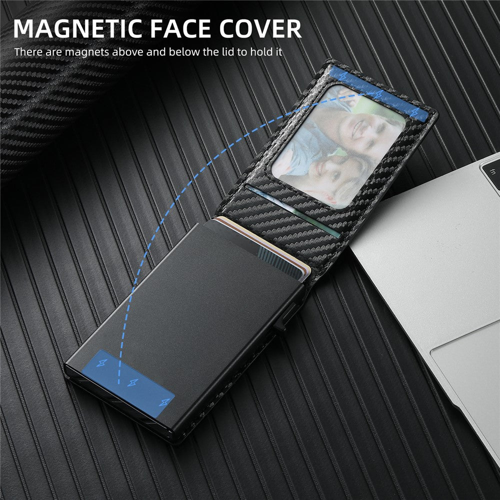 SUTENI H19 For iPhone 14 Pro Magnetic Case Carbon Fiber Texture Leather Back Cover with Card Bag