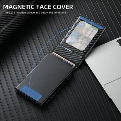 SUTENI H19 For iPhone 14 Pro Magnetic Case Carbon Fiber Texture Leather Back Cover with Card Bag