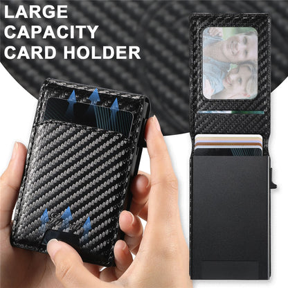 SUTENI H19 For iPhone 14 Pro Magnetic Case Carbon Fiber Texture Leather Back Cover with Card Bag