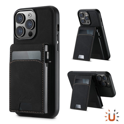 SUTENI H19 For iPhone 14 Pro Magnetic Case Card Holder Kickstand Litchi Texture Leather Back Cover