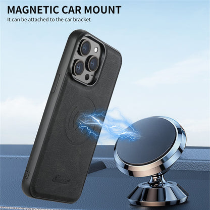 SUTENI H19 For iPhone 14 Pro Magnetic Case Card Holder Kickstand Litchi Texture Leather Back Cover