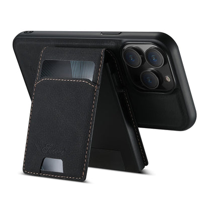 SUTENI H19 For iPhone 14 Pro Magnetic Case Card Holder Kickstand Litchi Texture Leather Back Cover