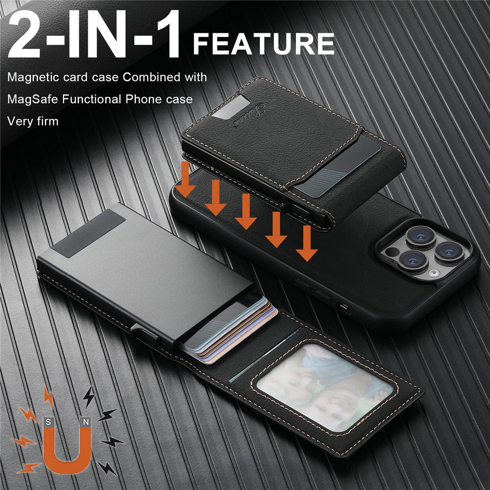 SUTENI H19 For iPhone 14 Pro Magnetic Case Card Holder Kickstand Litchi Texture Leather Back Cover