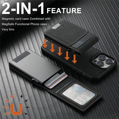 SUTENI H19 For iPhone 14 Pro Magnetic Case Card Holder Kickstand Litchi Texture Leather Back Cover