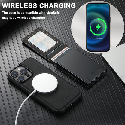 SUTENI H19 For iPhone 14 Pro Magnetic Case Card Holder Kickstand Litchi Texture Leather Back Cover