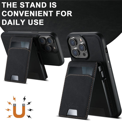 SUTENI H19 For iPhone 14 Pro Magnetic Case Card Holder Kickstand Litchi Texture Leather Back Cover