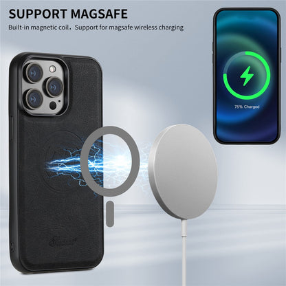 SUTENI H19 For iPhone 14 Pro Magnetic Case Card Holder Kickstand Litchi Texture Leather Back Cover