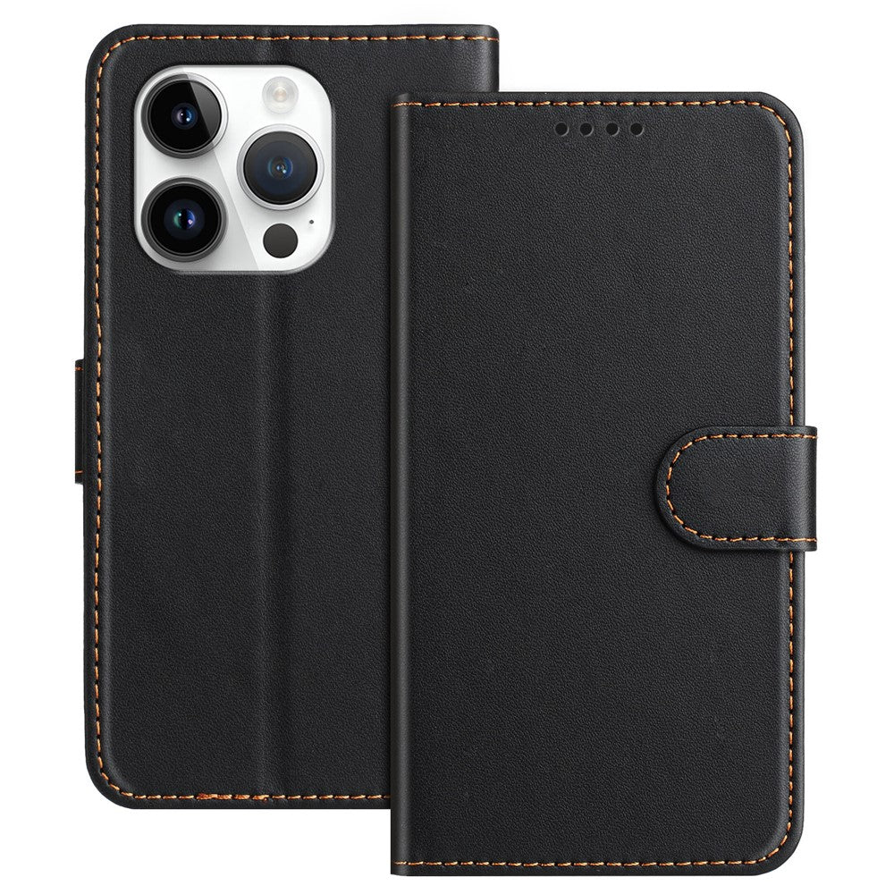 For iPhone 14 Pro Leather Case Wallet Stand Solid Color Anti Drop Phone Cover