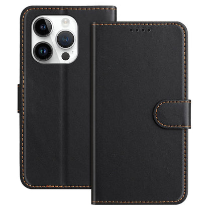 For iPhone 14 Pro Leather Case Wallet Stand Solid Color Anti Drop Phone Cover